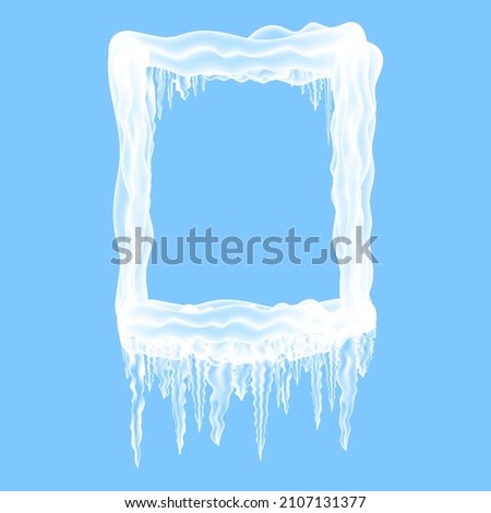Vector Snow Ice Frame on Blue Background. Christmas Card Design Element. Winter Snowcap. Royalty-Free Stock Photo #2107131377