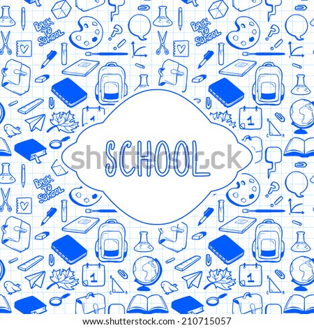 School theme card design, various hand drawn school elements