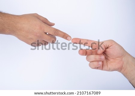 Male hand gesture and sign collection isolated over white background, set of multiple pictures