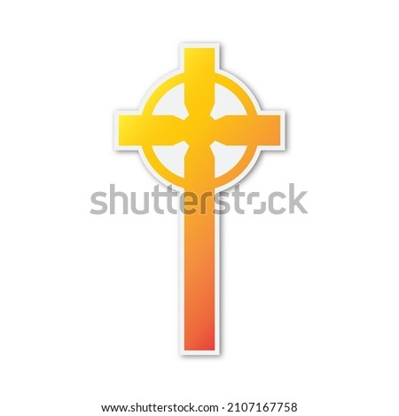 Vector christian Cross icon. Paper sticker with shadow. Colorful christian symbol isolated.