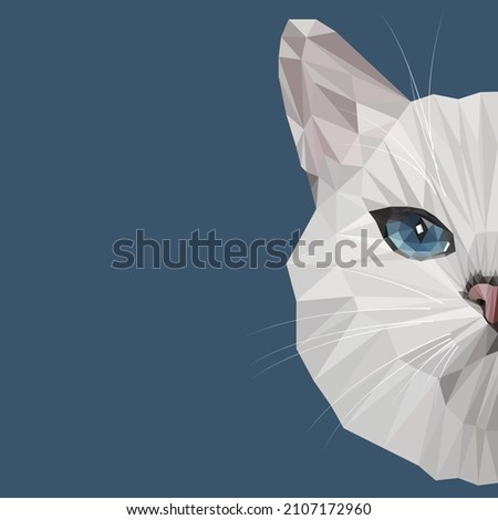 White Coby Cat Half Head Low Poly Vector Illustration, polygonal style trendy modern logo design, triangular cat