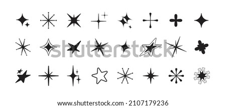 Vector set of Y2K stars, starburst and retro futuristic graphic ornaments for decoration. Royalty-Free Stock Photo #2107179236