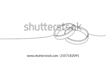 Wedding rings continuous line drawing. One line art of love, rings, marriage, union of hearts. Royalty-Free Stock Photo #2107182095