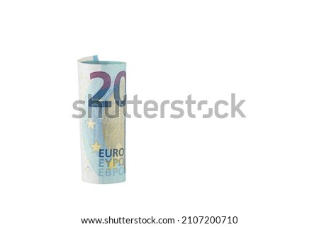 The twenty euro note. Roll Of twenty euro bill. Euro banknotes. Royalty-Free Stock Photo #2107200710