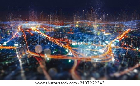 Energy Digitalization Smart city with Wireless network and Connection technology concept with Abstract Bangkok city background  Royalty-Free Stock Photo #2107222343