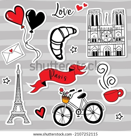 Vector striped set with Parisian sights