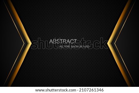 Dark steel mesh abstract background with black and gold polygon shapes. Free space for design. modern technology innovation concept background
