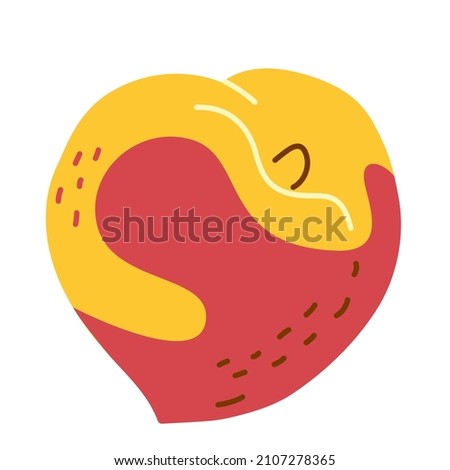 One juicy yellow-red peach close-up. Vector illustration in hand-drawn style, isolated on a white background