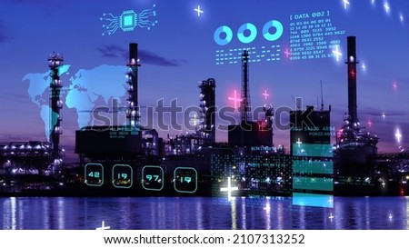 Smart city power energy industry sustainable oil gas plant control IOT internet of thing ICT digital technology futuristic, automation management smart digital technology security and  Royalty-Free Stock Photo #2107313252