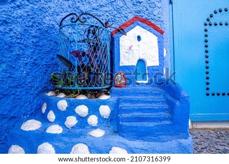 Conceptual concrete house model of old traditional town at Chefchaouen, the blue city in the Morocco