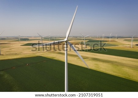 Drone view of wind turbines