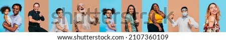Coronavirus vaccination campaign banner, several portraits of diverse people getting vaccinated against covid-19 and showing prouply the injection plaster - Concepts about pandemic and health care Royalty-Free Stock Photo #2107360109