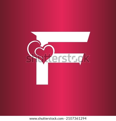 F letter logo with heart icon, Happy Valentines initial F logo, Valentines Day greeting card banner logo template