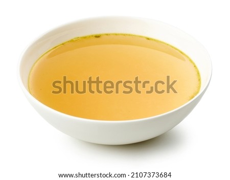 bowl of chicken broth isolated on white background