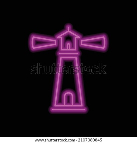 Lighthouse simple icon. Flat desing. Purple neon on black background.ai