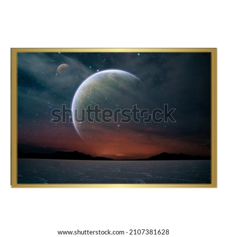 A picture of the galaxy and space with stars and the moon