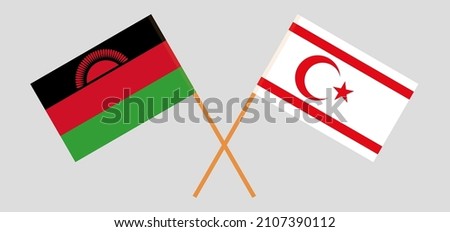 Crossed flags of Malawi and Northern Cyprus. Official colors. Correct proportion. Vector illustration
