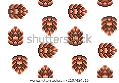 8 bit pixel juniper cone. vector illustration. isolated object. white background. seamless pattern