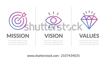 Mission, Vision and Values of company in modern gradient design concept for web template and business presentation. Royalty-Free Stock Photo #2107434035