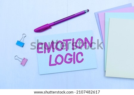 Sign displaying Emotion Logic. Word Written on Heart or Brain Soul or Intelligence Confusion Equal Balance Flashy School Office Supplies, Teaching Learning Collections, Writing Tools,