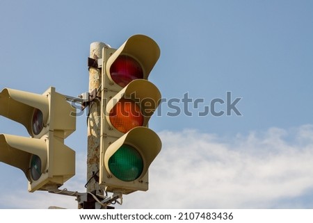 traffic light with three light signals. autodrome for training cadets of a driving school.