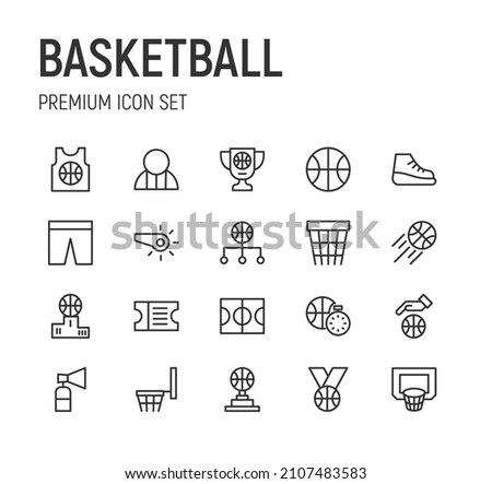 Set of basketball line icons. Premium pack of signs in trendy style. Pixel perfect objects for UI, apps and web. 