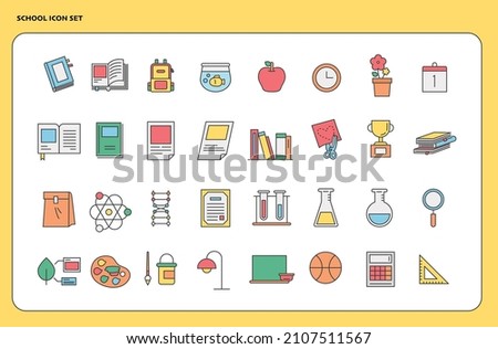 School class color icon set. flat design style vector illustration.