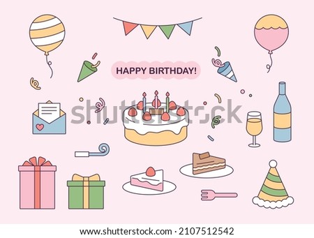 Birthday party icon set. flat design style vector illustration.