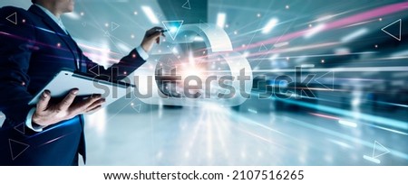 
Businessman touching connect to data information on cloud  computing network and technology of connectivity, Cloud computing and network security concept.