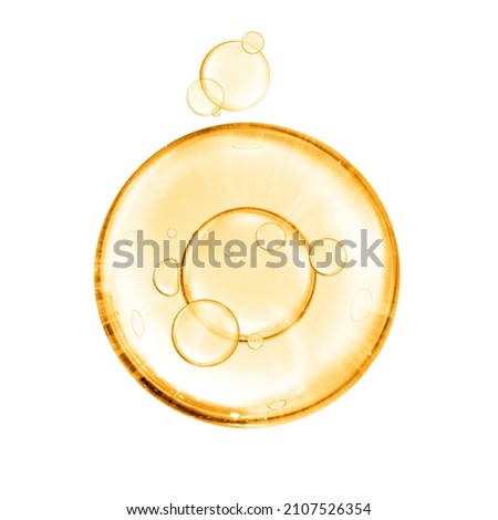 golden miracle yellow bubble oil or serum isolated on white background. Beauty and skincare 
