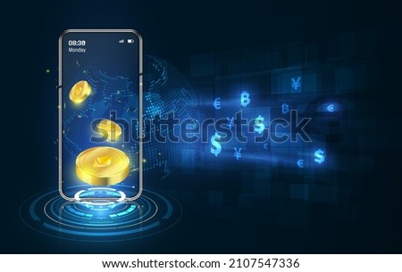 Crypto currency, ethereum Crypto on Mobile. Banner Vector. Royalty-Free Stock Photo #2107547336