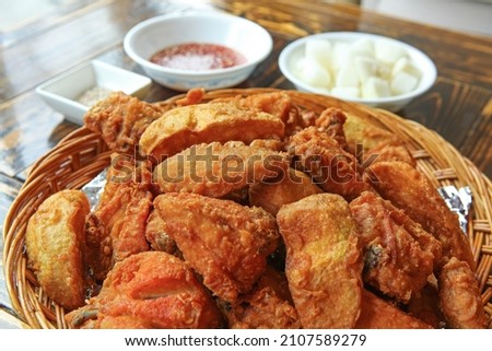 Korean fried chicken. This is basic fried chicken without any sauce. Royalty-Free Stock Photo #2107589279