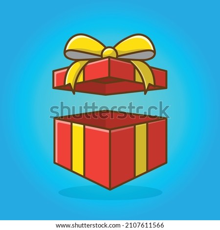 Gift box. Birthday gift box. Present with a ribbon bow. Opened package. Christmas gift box. Opened the gift box. Illustration. Vector design. Cartoon art. hand drawing.