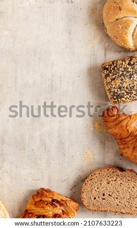 Bread and croissant set of vertical banner with copy space for texting and for social media networks stories