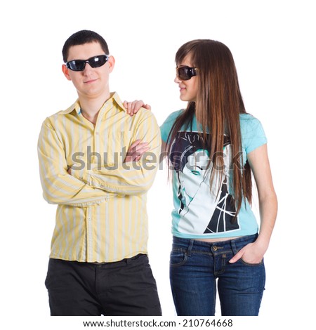 Couple in sunglasses isolated on white background