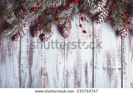 Christmas border design with snow covered pinecones