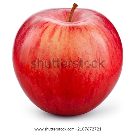 Red apple isolated. Apple on white background. Red apple with yellow side. With clipping path. Full depth of field. Perfect not AI apple, true photo.