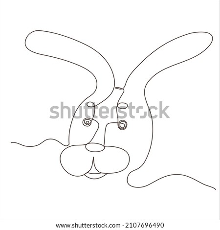 Sketchy, contour silhouette of a hare, a rabbit. Continuous one line drawing. Isolated vector illustration with black line on white background. Line art.