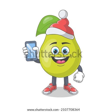 Cute Happy Pear Santa Cartoon Vector Illustration. Fruit Mascot Character Concept Isolated Premium Vector