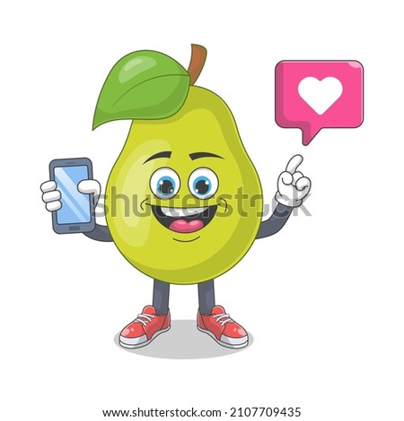 Cute Happy Pear With French Fries Cartoon Vector Illustration. Fruit Mascot Character Concept Isolated Premium Vector