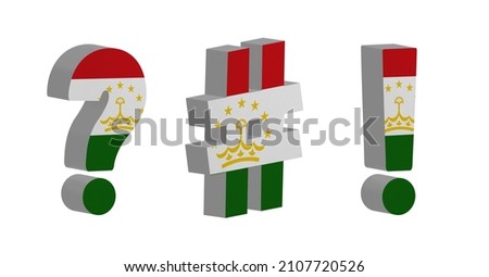 World countries. Question- mark, exclamation- mark and hashtag in colors of national flag. News clip art set on white background. Tajikistan