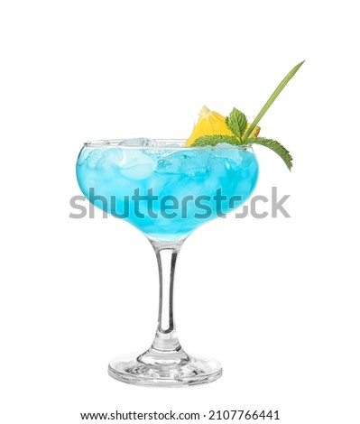 Glass of Blue Lagoon cocktail on white background Royalty-Free Stock Photo #2107766441