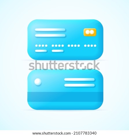 3d Blue Credit Debit Cards Set for Payment Plasticine Cartoon Style. Vector illustration of Finance Card