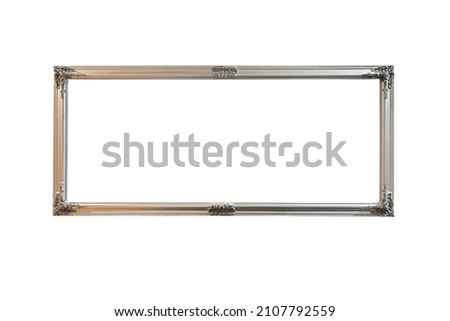 Empty decorated picture frame on white background