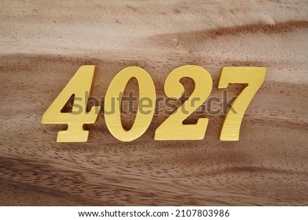 Golden Arabic numerals 4027 on a dark brown to white wood grain background.