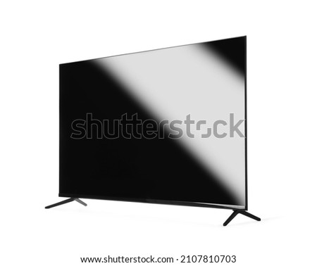 Modern TV with blank wide screen isolated on white Royalty-Free Stock Photo #2107810703