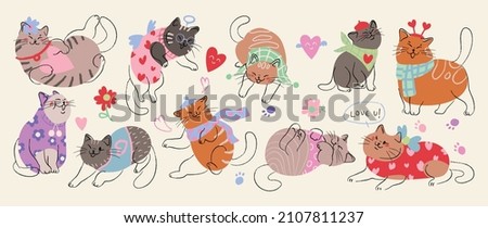 Cute cat with little heart for valentine's day. Vector illustration.