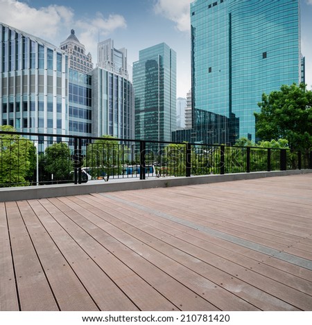 Office buildings and wooden platforms at shanghai,china