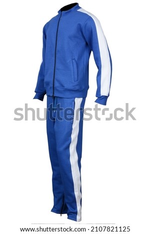 Men Blue Tracksuit with side stripe and front zipper Royalty-Free Stock Photo #2107821125