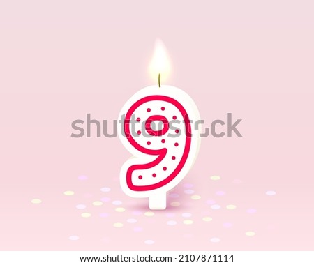 Happy Birthday years anniversary of the person birthday, Candle in the form of numbers nine of the year. Vector illustration